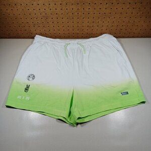 Nike womens white an lime Sportswear Jersey PEACE high rise shorts L EUC